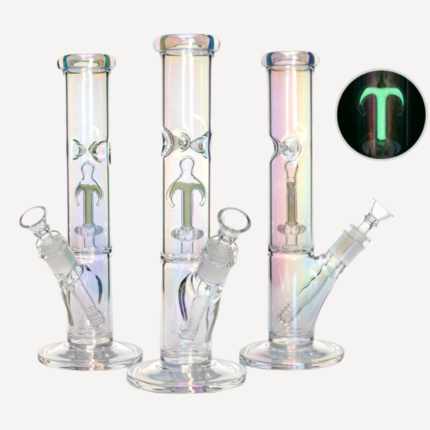 Holographic Rainbow Night-Luminous Fish Hook Perc Bong 11"