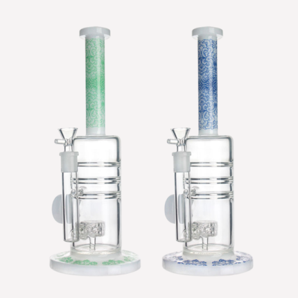 White Sand Blasted Flower Design Matrix Perc Glass Bong 12"