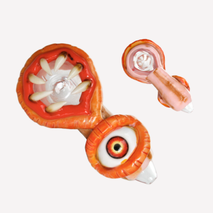 3D Hand Painted Eye and Teeth Glass Pipe 4.5"